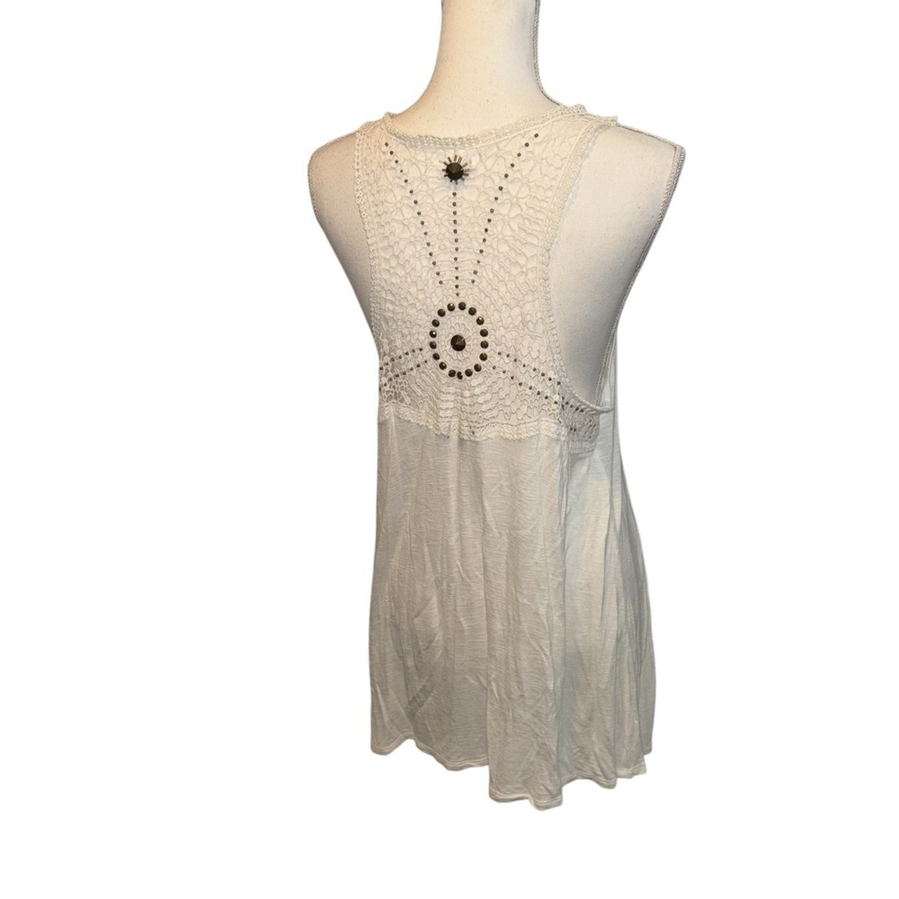 Off White Sleeveless Vest, Crochet & Cotton, sz XL